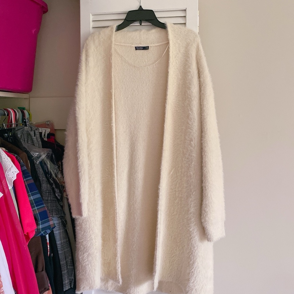 Women's Cream Sweater Furry Cardigan